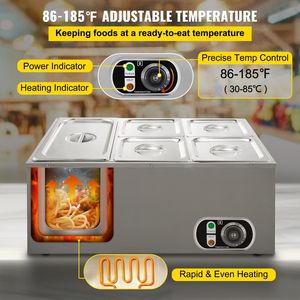 Scaldabagno elettrico commerciale 110V tavolo a vapore da 1500W 13.7 da un quarto di capacità 15cm/6 pollici a bagna profonda 5-Pan per la ristorazione - Product Image 4