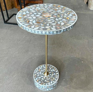 Mesa auxiliar de nácar superventas con base de latón, mesa de péndulo con incrustaciones de concha, mesa de comedor MOP pequeña para una sola persona - Product Image 3
