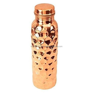 High grade copper <b>water</b> <b>bottle</b> with stylish antique finished for daily detox immune support and skin health benefits - Product Image 5