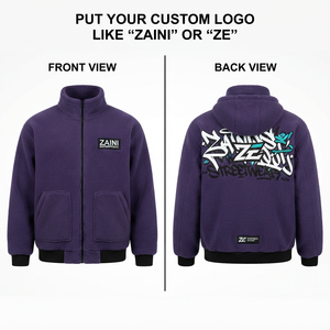 280 GSM Premium Polar <b>Fleece</b> Men's <b>Running</b> Jacket Purple Warm Plush Zipper Pockets Custom Woven Label Patch Embossed Breathable - Product Image 1