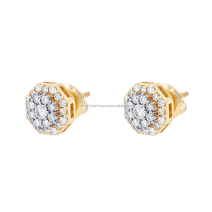 Boucles d'oreilles clous en or massif 10 carats avec diamants naturels taille brillant de 0,67 ct, grappe hexagonale, luxe minimaliste pour femme, mariage et fiançailles - Product Image 3