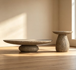 Table basse en pierre, design minimaliste, faite à la main, mobilier moderne pour salon - Product Image 1