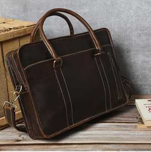 Bolsos para portátiles de cuero genuino de color negro resistentes al agua, bolsos de mano para hombres y mujeres, uso en oficina, negocios, viajes, ligeros - Product Image 4