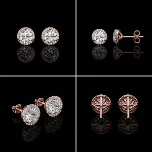 Boucles d'oreilles clous halo en diamant de laboratoire taillé 2 carats, or rose massif 14 carats, bijoux fins de luxe pour mariée, mariage, fête, cadeau, vente en gros - Product Image 3