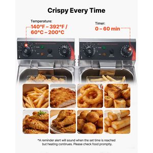 Friteuse électrique commerciale 8L à gaz double cuve 19 Qt 3500W en acier inoxydable de comptoir avec paniers et couvercles - Product Image 6