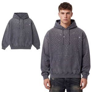 เสื้อฮู้ดดี้ผ้าฝ้ายหนานุ่มสำหรับผู้ชาย ประดับเพชรเทียม สวมหัวแบบโอเวอร์ไซส์ สไตล์สตรีทแวร์ รับผลิตแบรนด์ตามสั่ง - Product Image 1