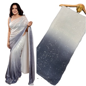 Nouvelle impression numérique Bollywood Georgette avec Sari de travail de broderie de séquence lourde de 3MM pour la vente en ligne - Product Image 1
