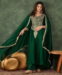 Modern Dubai Abaya for Women in Classic Islamic Clothing Style With Open Embroidery and Luxury SHIVAM- ARUSHI 86354 - Product Image 2