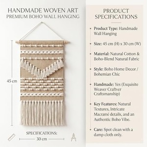 Tapiz de Pared de Macramé con Borlas Estilo Boho, Hecho a Mano, Madera de Sheesham, Venta al Por Mayor - Product Image 2