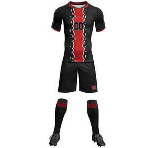 Custom Red/Black Breathable Polyester Soccer Uniform Set with Digital Print Custom Number Sublimation <b>Football</b> Team Jersey <b>Socks</b> - Product Image 1
