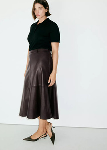 Falda de Mujer con Paneles de Piel de Oveja de Primera Calidad, Cintura Alta, Transpirable y Moderna, Color Marrón, Muestra y Personalización Disponibles - Product Image 6