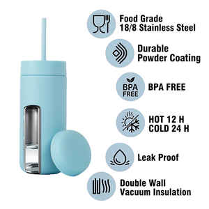 Gobelet isotherme pour café 16 oz en acier inoxydable, tasse à double couvercle isolée sous vide pour les voyages, les sports de plein air, bouteille d'eau - Product Image 2
