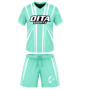 Conjunto de Camiseta y Pantalones Cortos de Rugby Color Verde Menta, Cuello en V, Uniforme de Equipo, Transpirable, Ligero, Personalizable, Ropa Deportiva de Entrenamiento - Product Image 1