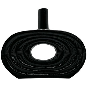 Vase de table en fonte industrielle, fait main, design ovale noir avec ouverture centrale, design d'intérieur pour la décoration de la maison - Product Image 3
