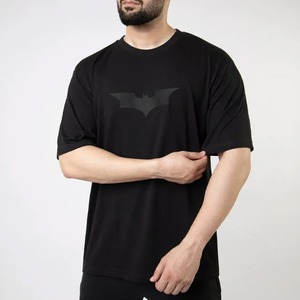 T-shirt pour homme noir avec logo Batman, col rond, manches courtes, décontracté, en coton, imprimé sur le devant - Product Image 4