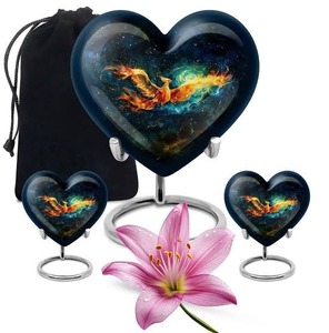 Urne funéraire en forme de cœur avec motif hibou, noire, décorative, pour cendres d'adultes, avec support et sac en velours offert - Product Image 5