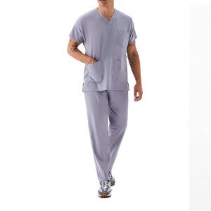 Conjunto de uniforme médico para hombre, color gris claro, cuello en V, pantalones, uniforme de enfermería a la moda, trajes médicos para hombre - Product Image 2