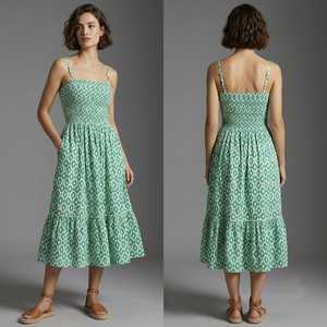 Women's Bohemian Floral Printed Woven Silk Shell Cotton Blend A-Line Short Mid-Calf Dress Ruffles <b>Elastic</b> Waist Summer Casual - Product Image 2