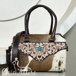 Latest Style Luxury Cowhide 11'' Speedy Bag <b>Tooled</b> <b>Leather</b> Western Handbag with Shoulder & Crossbody Spacious Travel Duffel Bags - Product Image 1