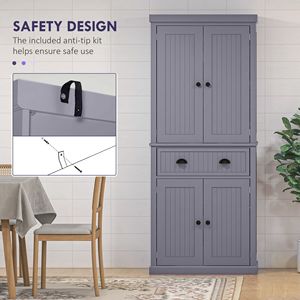 Armadio Dispensa da Cucina Moderno Blu Navy da 72 Pollici con 4 Ante, 3 Ripiani Regolabili e Ampio Cassetto Centrale in Metallo - Product Image 6
