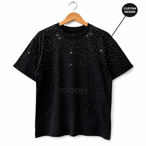 T-shirt à manches courtes pour homme Cosh International, imprimé à pois avec strass noirs, coupe classique, style streetwear, col rond, jersey en coton, hip-hop - Product Image 5