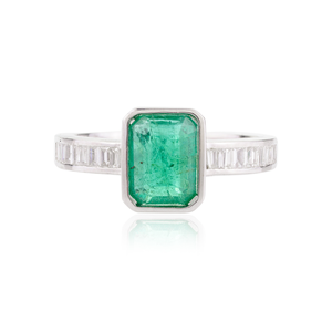 14K Solid Gold Men's Baguette Diamond Emerald Solitaire Ring - Product Image 2