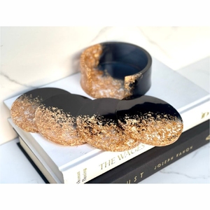 Juego de 4/6 Posavasos de Resina Personalizados con Incrustaciones de Hoja de Oro de Lujo, Base de Almacenamiento, Resina Epoxi de Alto Brillo, para Tazas de Té - Product Image 1