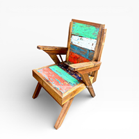 Fauteuil à bascule rustique en bois massif, fait main, durable, écologique, en bois de bateau récupéré, couleur naturelle DIVADI, pour salon, intérieur