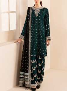 Salwar Kameez Negro de Rayón para Mujer con Bordado Marrón y Dupatta, Vestido Tradicional Indio Pakistaní, Ropa Casual - Product Image 6