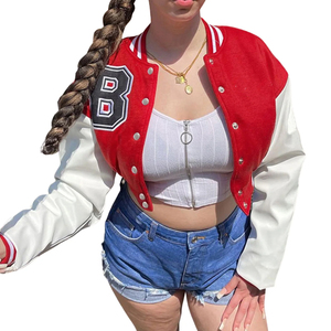 Chaqueta Varsity para Mujer, Chaqueta de Béisbol Corta de Manga Larga, Chaqueta Bomber, Chaqueta Letterman Corta para Mujer - Product Image 1