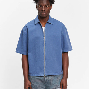 Chemise zippée à manches courtes pour homme, style streetwear, coupe oversize, décontractée, légère, respirante, séchage rapide, toile unie, logo personnalisé OEM - Product Image 3
