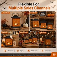 Lanterne Citrouille d'Halloween en Bois en Gros avec Lumière LED Chaude, Décoration de Table ou Suspendue pour Magasins de Détail