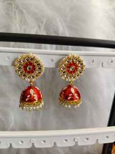 Juego de pendientes Meenakari Kundan con perlas para mujeres y niñas |   Joyería india, pakistaní y punjabí |   Recuerdo de Boda Nikah Heena Haldi - Product Image 6