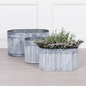 Maceta Ovalada de Plástico Acanalado Blanqueado, Contenedor de Jardín Estilo Rústico para Uso en Exteriores - Product Image 3