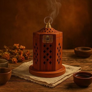Nuevo Quemador de Incienso Árabe de Madera de Acacia con Patrón de Concha Marina Pulida y Grabado de Perlas para el Hogar - Product Image 5