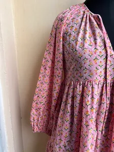 Vestido corto de algodón estampado rosa, túnica india con estampado a mano, ropa de playa, vestido de fiesta de verano, vestido étnico para mujer con cintura natural - Product Image 6