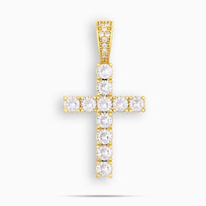 Yellow Gold VVS1 Moissanite <b>Cross</b> Pendant With Tennis <b>Chain</b> 925 Sterling Silver Hip Hop Religious Necklace - Product Image 1
