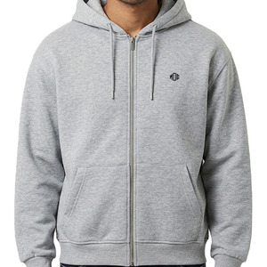 Sudaderas con capucha de cremallera completa para hombre, de algodón gris, forro polar, corte regular, estilo urbano, con logo personalizado, chaqueta con capucha lisa, venta al por mayor OEM - Product Image 2