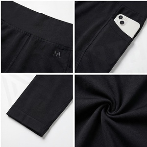 High Waist Full Length Yoga <b>Leggings</b> <b>With</b> <b>Pockets</b> Solid Black Seamless Four-Way Stretch Spandex Polyester Women's Sportswear - Product Image 4