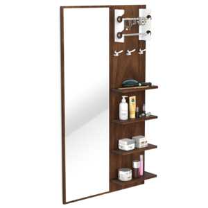 Organisateur de coiffeuse mural en panneau de bois d'ingénierie Freddie avec miroir de maquillage, étagères de rangement, porte-bracelets et crochets - Product Image 4