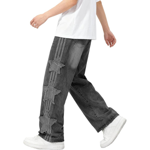 Pantalon en jean noir vintage pour hommes, coupe ample, jambe large, style streetwear - Product Image 2