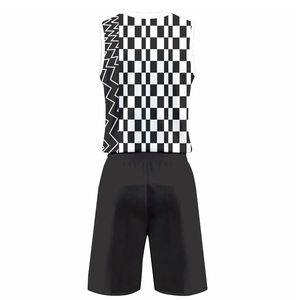 Conjunto de Camiseta de Baloncesto para Hombre, Sin Mangas, Cuello en V, Estampado Geométrico Sublimado, Negro y Blanco, Transpirable, Corte Regular, Ropa Deportiva para Adultos - Product Image 2
