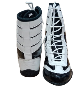 Chaussures de boxe en cuir véritable, sur mesure, noires et blanches, chaussures d'entraînement de boxe, chaussures de boxe à semelle antidérapante, chaussures de boxe MMA pour sparring - Product Image 4