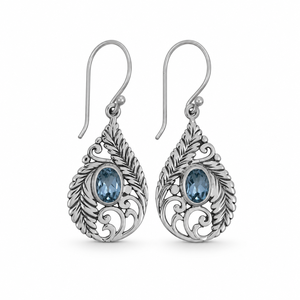 Boucles d'oreilles fines en argent sterling 925 avec topaze bleue naturelle facettée BER-33, fabrication sur mesure OEM ODM, marque privée, bijoux indiens pour femmes - Product Image 1