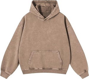 Sweat-shirt à capuche oversize marron uni en molleton bouclette avec poche, pull décontracté unisexe pour l'automne, coupe classique - Product Image 2