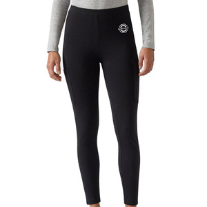 Leggings pour femmes à taille haute, sexy, longs, avec poches, logo personnalisé, extensibles, tricotés, couleur unie noire, style sportif - Product Image 1
