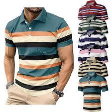 Polo de hombre con rayas horizontales multicolor – Verde azulado, coral y azul marino – Piqué de algodón de manga corta – Camiseta informal transpirable para verano - Product Image 3