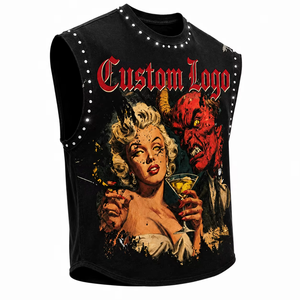 Débardeur personnalisé avec strass, imprimé, surdimensionné, 100% coton jersey, design graphique DTG, sans manches, unisexe, vente en gros OEM - Product Image 5
