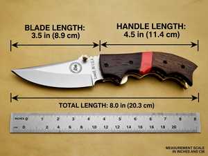 Cuchillo Plegable OEM con Mango de Madera Oscura, Separador de Resina Roja, Hoja de Acero, Varilla de Afilado y Funda de Cuero Genuino - Product Image 6