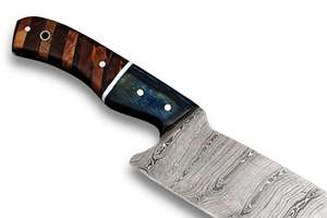 Cuchillo de Cocina de Acero de Damasco Hecho a Mano con Mango de Madera Azul Segmentado, Cuchillo para Cortar Carne - Product Image 2